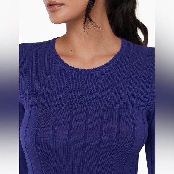 Rachel Parcell | Rib Midi Dress With Pointelle Ruffles in Blue Size XS New - Picture 6 of 7